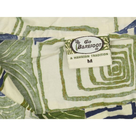 Go Barefoot Hawaiian Aloha Tropical Camp Pullover Reverse Print USA Made Shirt M - Picture 4 of 4